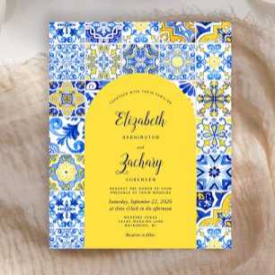 Papier Faire-part de mariage en mosaïque bleue et jaune B