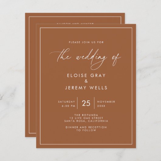 Papier Faire-part de mariage en terre cuite (Devant / Derrière)