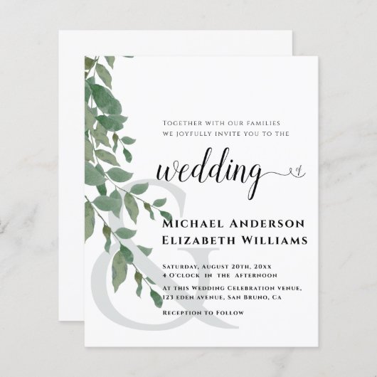 Papier Faire-Part de Mariage Feuillage de Verdure Eucalyp (Devant / Derrière)