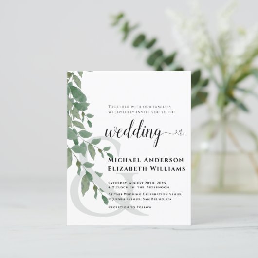 Papier Faire-Part de Mariage Feuillage de Verdure Eucalyp (Debout devant)