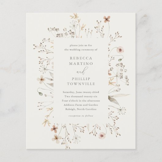 Papier Faire-part de mariage Fleur sauvage Boho Budget (Devant)