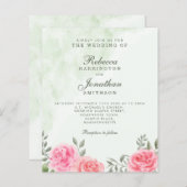 Papier Faire-part de mariage fleuri Rose rose budget (Devant / Derrière)