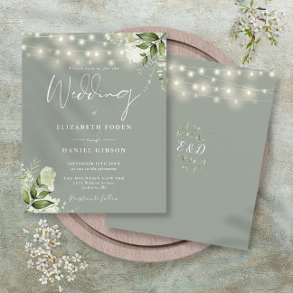 Papier Faire-part de mariage Fleurs lumineuses vert sauge