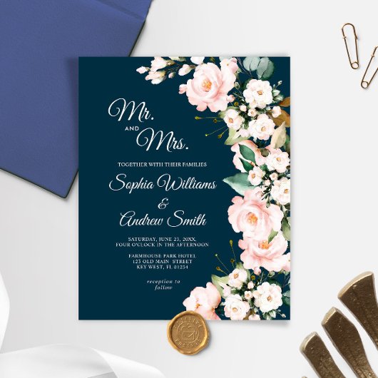 Papier Faire-part de mariage Fleurs Roses de bleus budgét