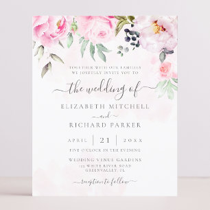 Papier Faire-part de mariage floral à aquarelle budgétair