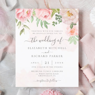 Papier Faire-part de mariage floral à aquarelle budgétair