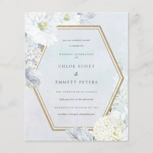 Papier Faire-part de mariage floral bleu bleu (Devant)