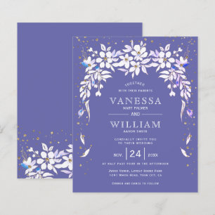 Papier Faire-part de mariage floral bleu pervenche BUDGET