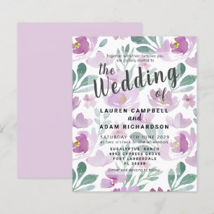 Papier Faire-part de mariage floral bohème violet à petit