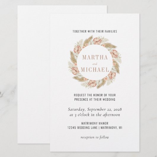 Papier Faire-part de mariage floral boho minimal (Devant / Derrière)