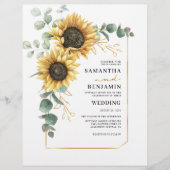 Papier Faire-part de mariage floral de tournesol Eucalypt (Devant)