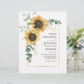 Papier Faire-part de mariage floral de tournesol Eucalypt (Debout devant)