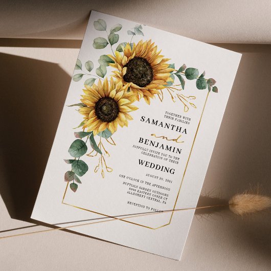 Papier Faire-part de mariage floral de tournesol Eucalypt