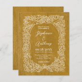 Papier Faire-part de mariage floral jaune or Budget (Devant / Derrière)