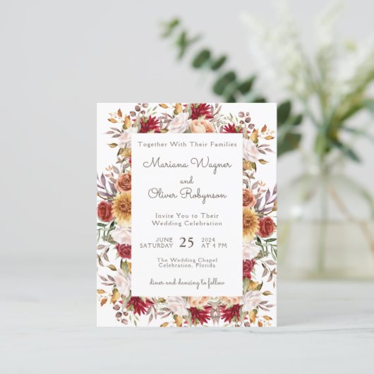 Papier Faire-part de mariage floral moderne et automnal à (Debout devant)