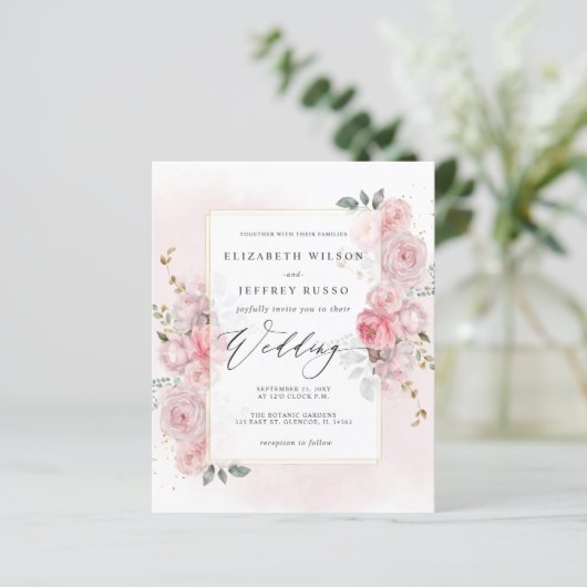 Papier Faire-part de mariage floral or Blush Budget Sprin (Debout devant)
