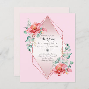 Papier Faire-part de mariage Floral Rose rouge à faible b