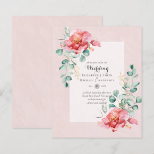 Papier Faire-part de mariage Floral rouge à faible budget
