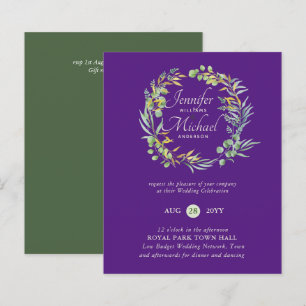 Papier Faire-part de mariage Floral vert violet à faible