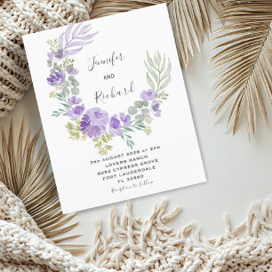 Papier Faire-part de mariage floral violet et eucalyptus