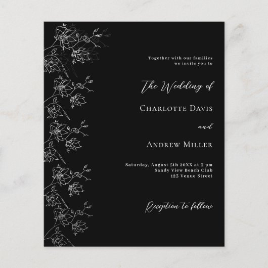 Papier Faire-part de mariage florale blanche noire (Devant)