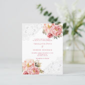 Papier Faire-part de mariage florale dentelle rose (Debout devant)