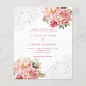 Papier Faire-part de mariage florale dentelle rose (Devant)