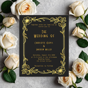 Papier Faire-part de mariage florale en or noir