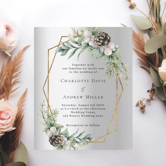 Papier Faire-part de mariage géométrique à cônes argentés