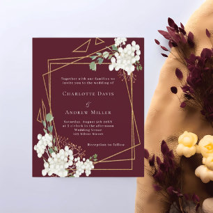 Papier Faire-part de mariage géométrique à fleurs blanche