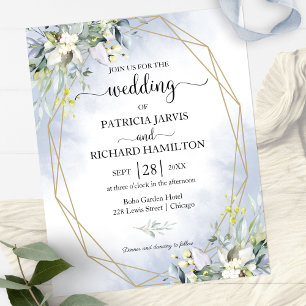 Papier Faire-part de mariage géométrique bleu poussiéreux
