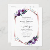 Papier Faire-part de mariage géométrique fleurie violet b (Devant / Derrière)