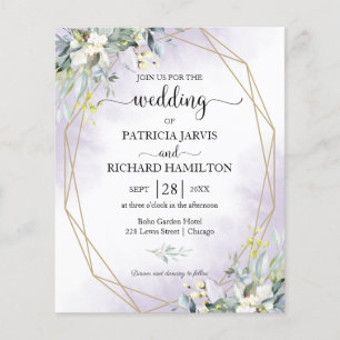 Papier Faire-part de mariage géométrique violet à budget