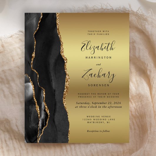Papier Faire-part de mariage Gold Agate noir Budget