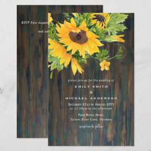 Papier Faire-Part de Mariage Grange Rustique Tournesols B