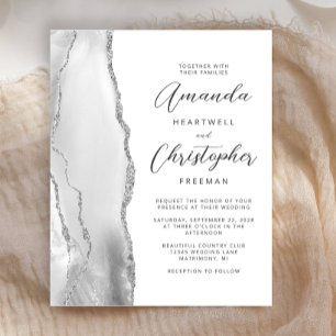 Papier Faire-part de mariage gris argent agate script Bud