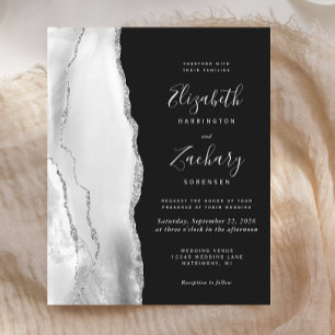 Papier Faire-part de mariage gris argenté agate foncé