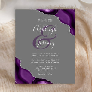 Papier Faire-part de mariage gris argenté pourpre Budget