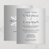 Papier Faire-part de mariage hivernal argenté flocon de n (Devant / Derrière)