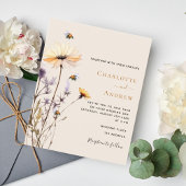 Papier Faire-part de mariage jaune fleurs sauvages de cam