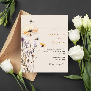 Papier Faire-part de mariage jaune fleurs sauvages de cam