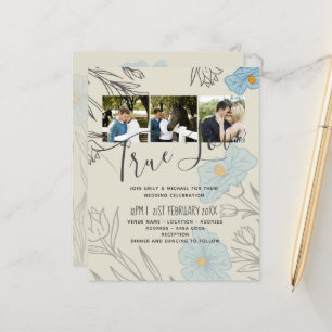 Papier Faire-part de mariage Magnolia Poppy Bleu BUDGET