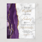 Papier Faire-part de mariage Marbre Agate Or Violet Budge (Devant)