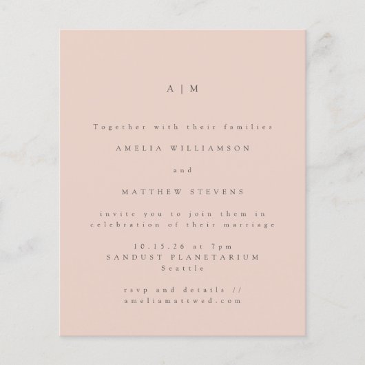 Papier Faire-part de mariage minimal monogramme rose (Devant)