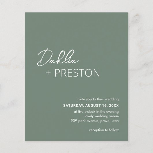 Papier Faire-part de mariage minimaliste vert sauge moder (Devant)
