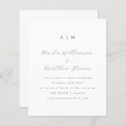 Papier Faire-part de mariage minimum blanc du monogramme  (Devant / Derrière)