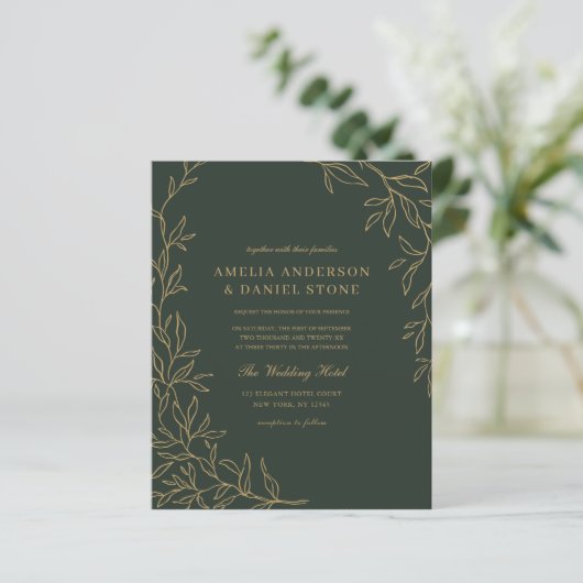 Papier Faire-part de mariage minimum d'or vert budget (Debout devant)