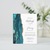 Papier Faire-part de mariage moderne agate sarcelle or bu (Debout devant)