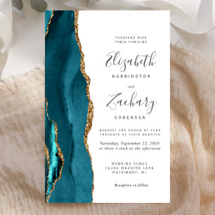 Papier Faire-part de mariage moderne agate sarcelle or bu
