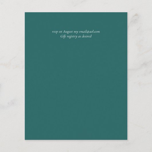 Papier Faire-part de mariage monochrome sarcelle BUDGET (Dos)